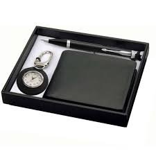 Men leather gifts wallet, watch, pen